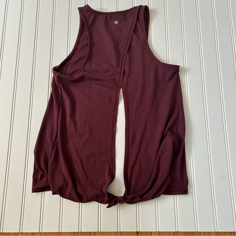 Yogalicious Split Open Back Tie Hem Tank Top Womens Burgundy Activewear Yoga XS - Picture 3 of 6